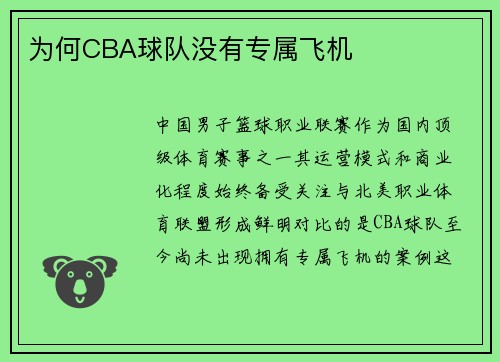 为何CBA球队没有专属飞机